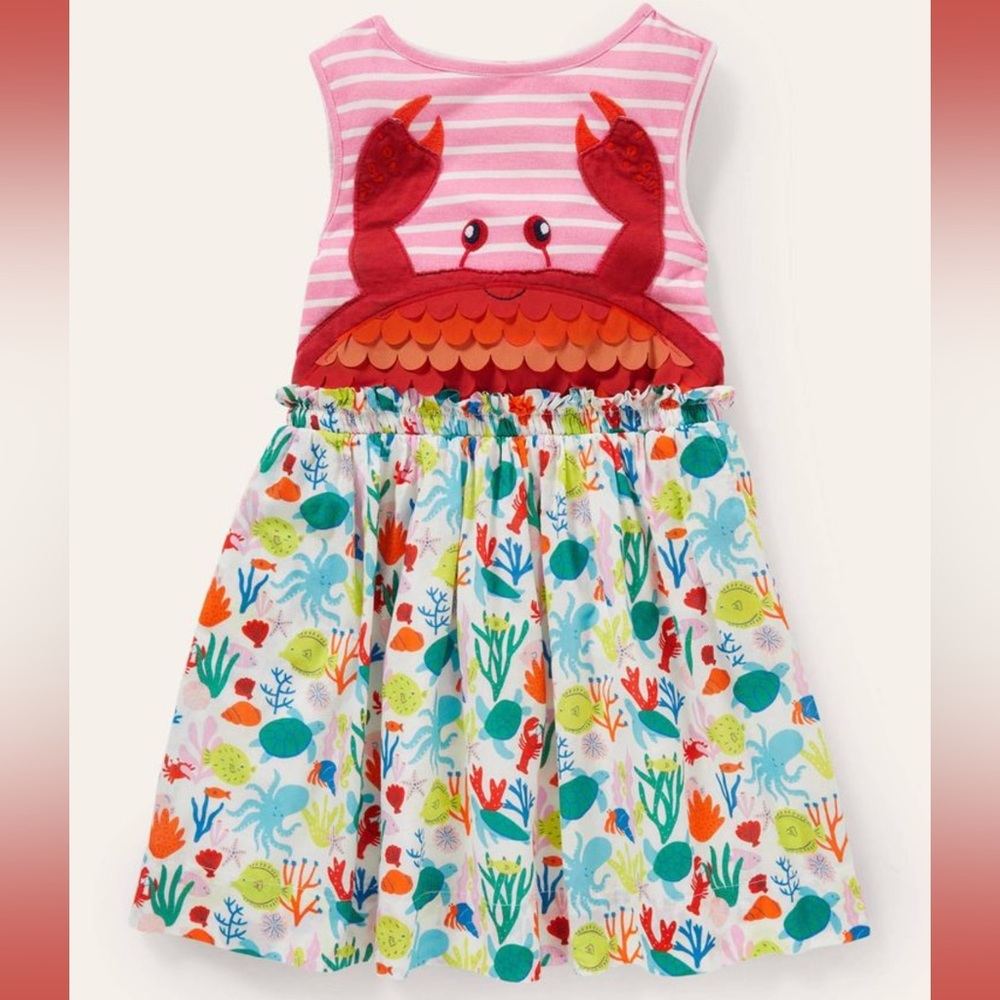 Mini Boden Crab Appliqué Stripe Dress